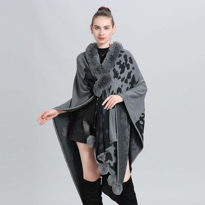 Europe, America, autumn and winter new large size loose fashion multi-purpose knitted cardigan women's cape shawl, knitted shawl 0970 #