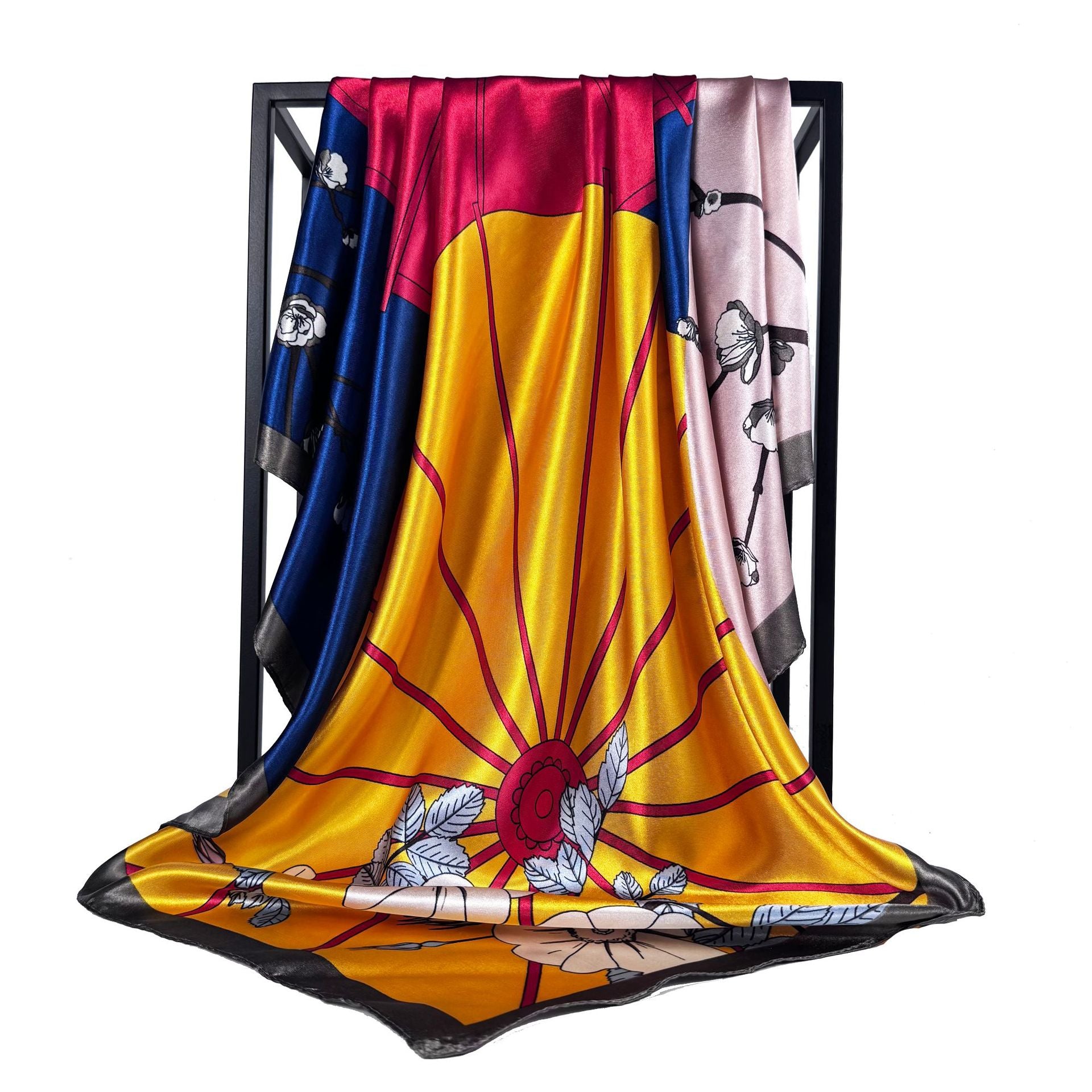 Fashion retro plant flower flower print silk scarf 90cm large square scarf, ethnic women's head scarf