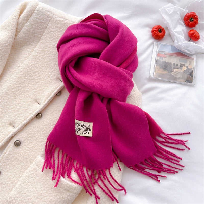 Autumn and winter new double-sided imitation cashmere scarf women's solid color long shawl scarf