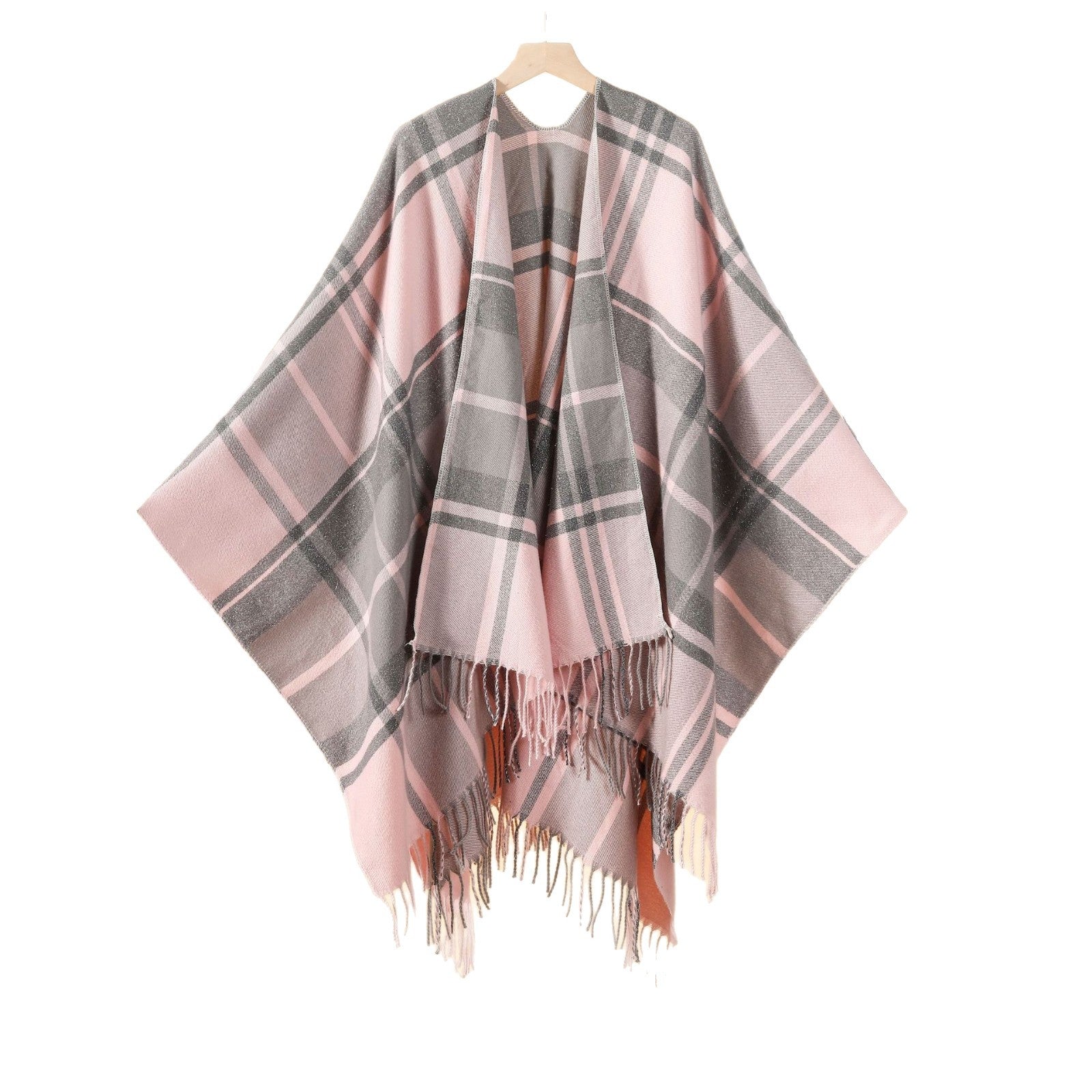 Women's Classic Silver Silk Plaid Cape Cape European and American Street Fashion Catwalk Outside Cape Spring and Autumn Warm Cape