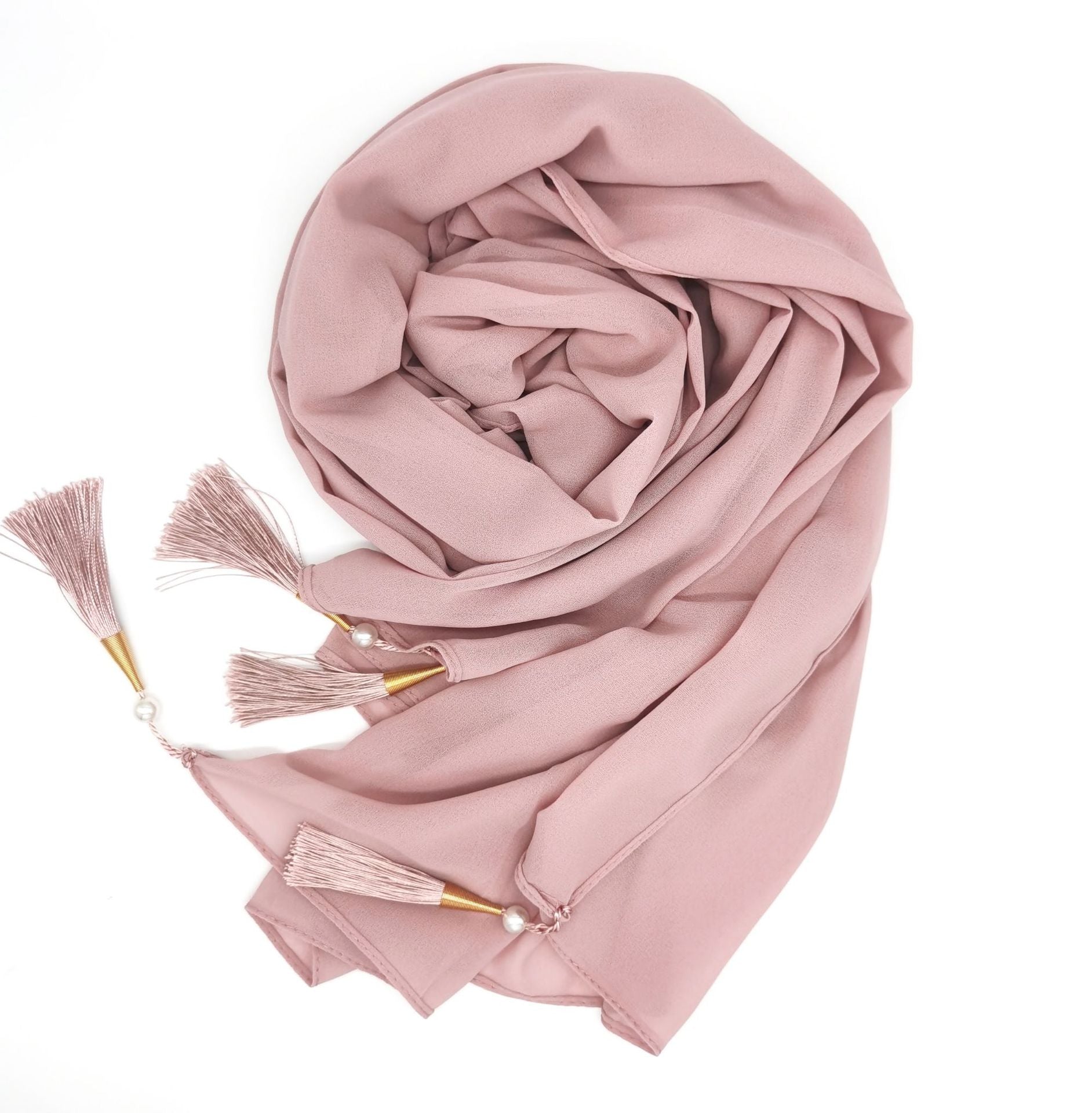 New bubble chiffon scarf Hijab Malaysia Indonesia gauze wrap headscarf cover headscarf four corners hanging tassel