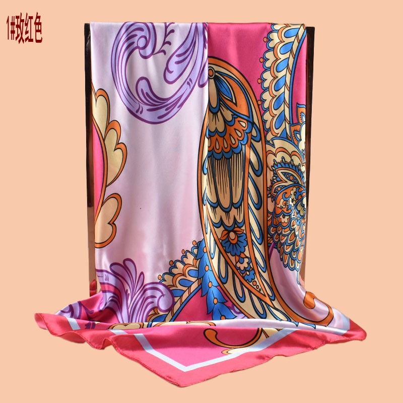 2025 new 90cm-satin water drop-shaped cashew print square scarf with sunscreen bag head silk scarf decorative scarf