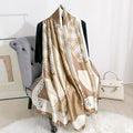 Fashion versatile geometric line plaid printing long silk scarf, elegant and light luxury women's outer yarn thin shawl