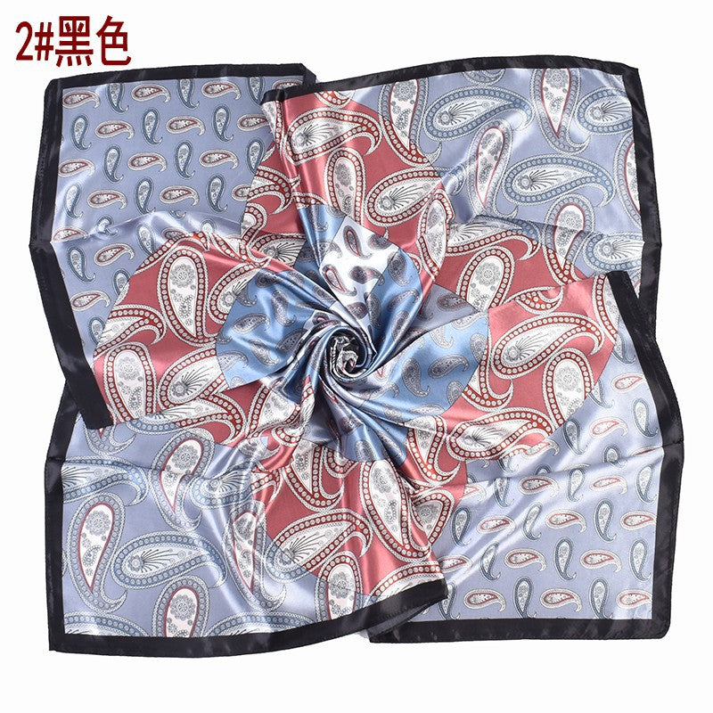 New French simple cashew flower pattern printing 90cm satin square scarf scarf silk scarf