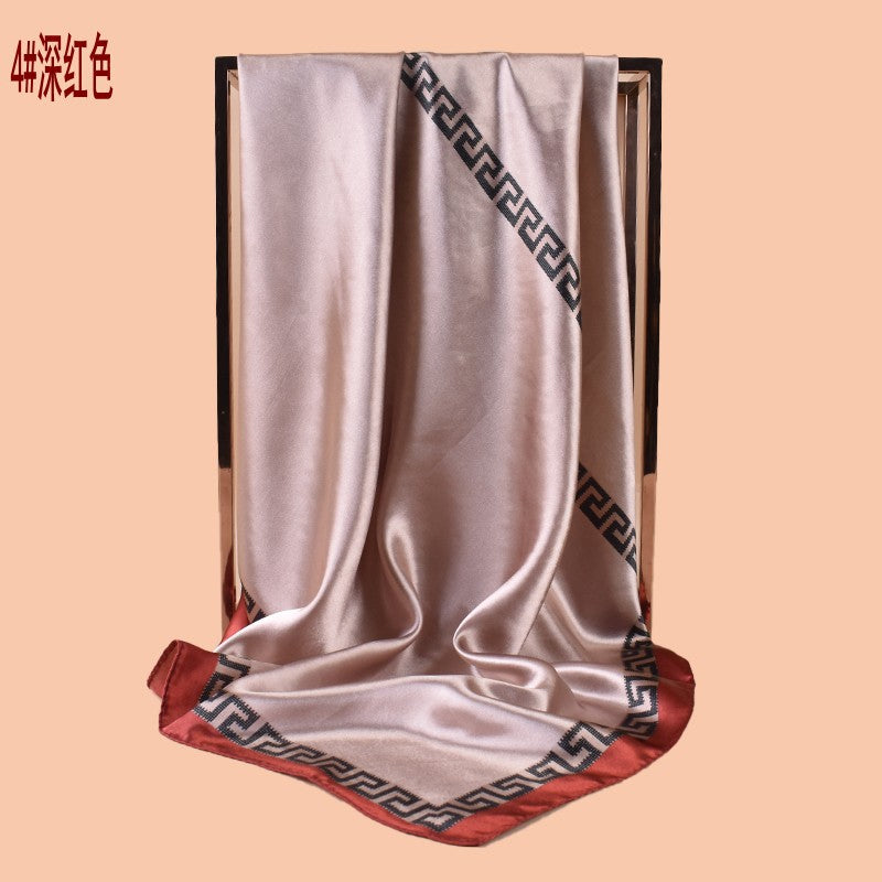 2025 new 90cm-swatch monochrome edged printed square scarf with sunscreen, bag head silk scarf decoration, scarf