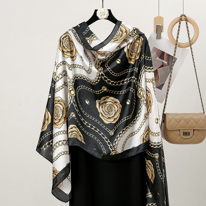 Korean version of the new chain printing temperament versatile fashion scarf, temperament women's high-end sense outer shawl silk scarf