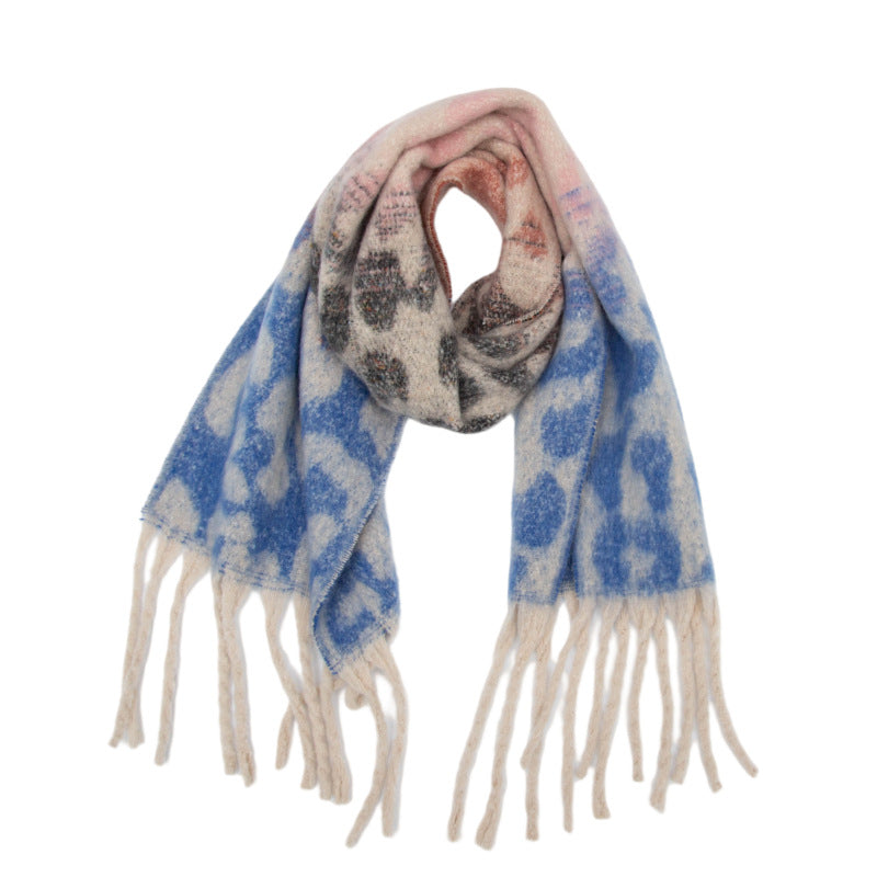 Europe, America, autumn and winter new loop yarn imitation mohair jacquard leopard print scarf