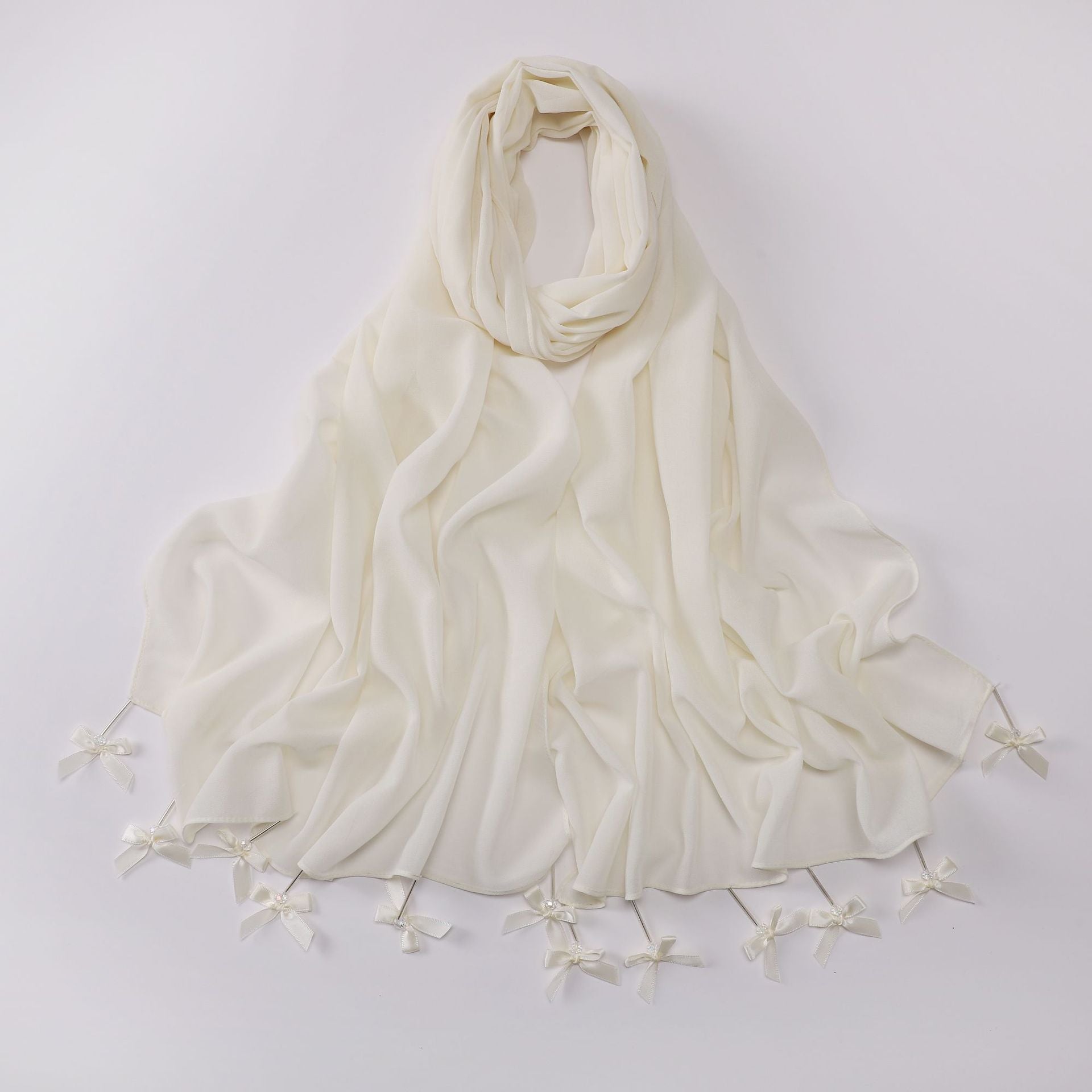 Hand sewn glass tube bow chiffon long towel yarn scarf Malaysia small fresh headscarf