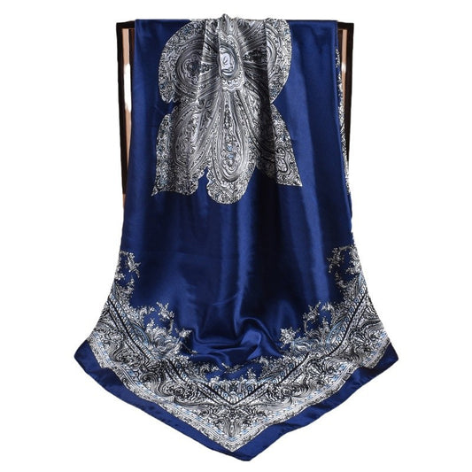 New 90cm-satin retro-style printed square scarf with sunscreen, head silk scarf decoration, scarf