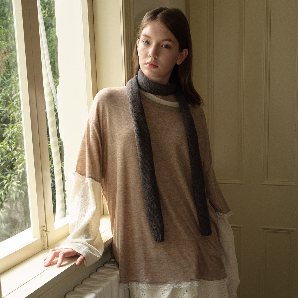 100% selected all-wool scarf women's autumn and winter fine sausage decoration soft solid color wool knitted scarf