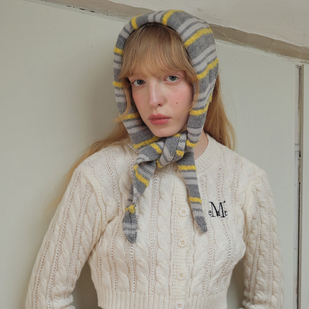 Designer wool blended cotton striped triangle scarf female cute fun knitted small scarf Korean scarf