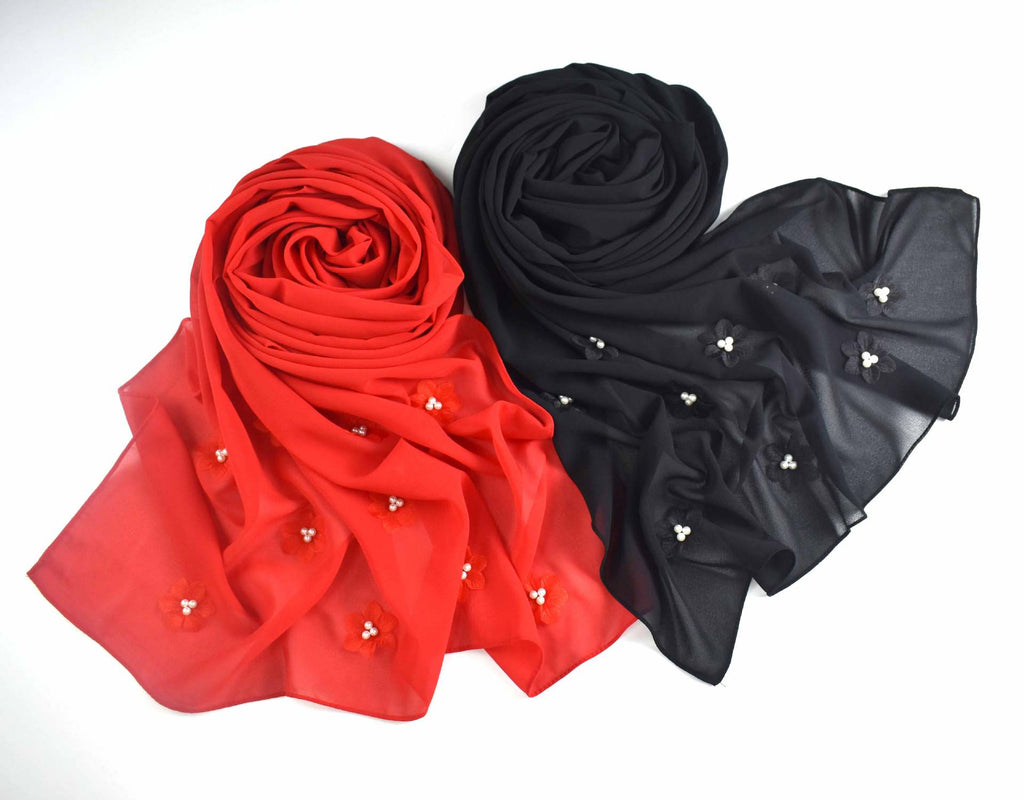 New pearl chiffon flower bead scarf Middle East Africa hijab