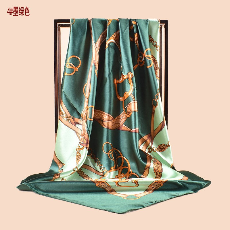 Spring new fashionable versatile large shawl simulation silk chain printed silk scarf head scarf 90cm-color square scarf