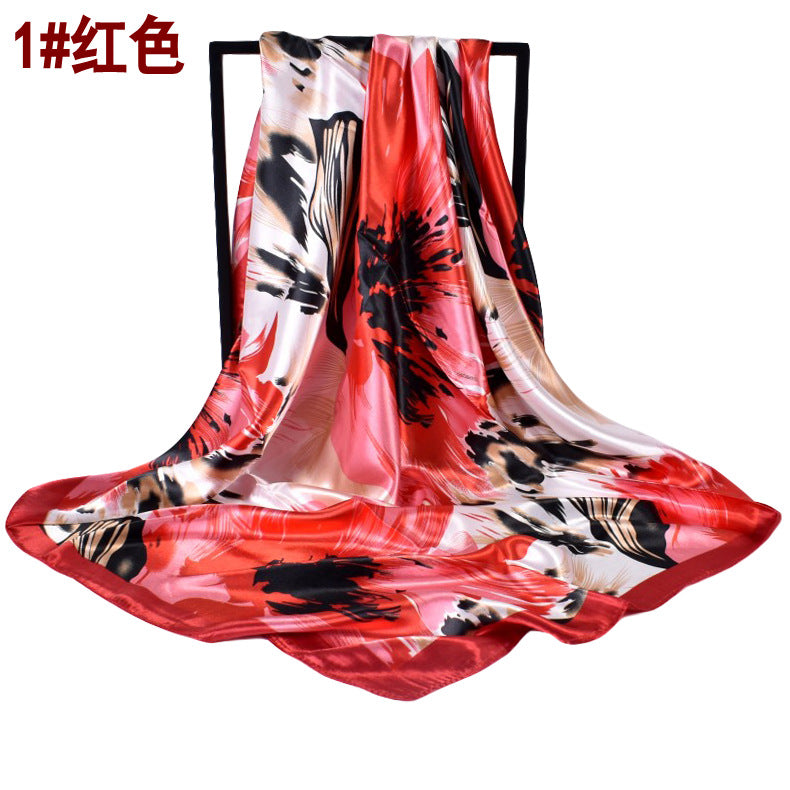 Fashion autumn and winter new 90-color diced imitation silk feather square silk scarf, scarf