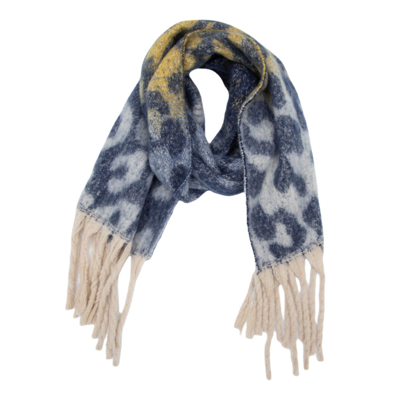 Europe, America, autumn and winter new loop yarn imitation mohair jacquard leopard print scarf