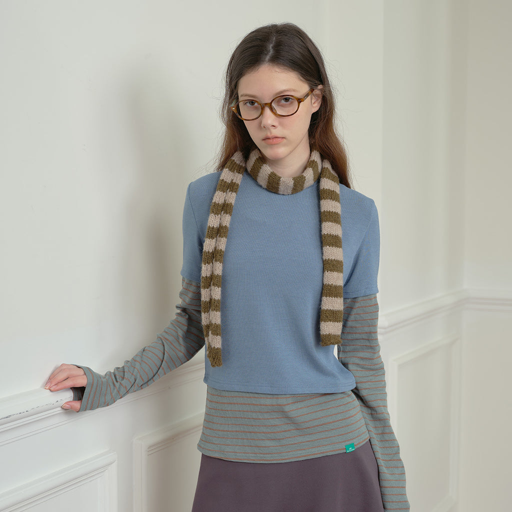 Wool-blend pinstriped sausage knitted scarf female autumn and winter student concave shape millennial Spice Girl scarf