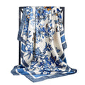 Spring and summer Korean version of butterfly flower 90 square scarves, simulated silk and satin women's head scarf, outer scarf gift