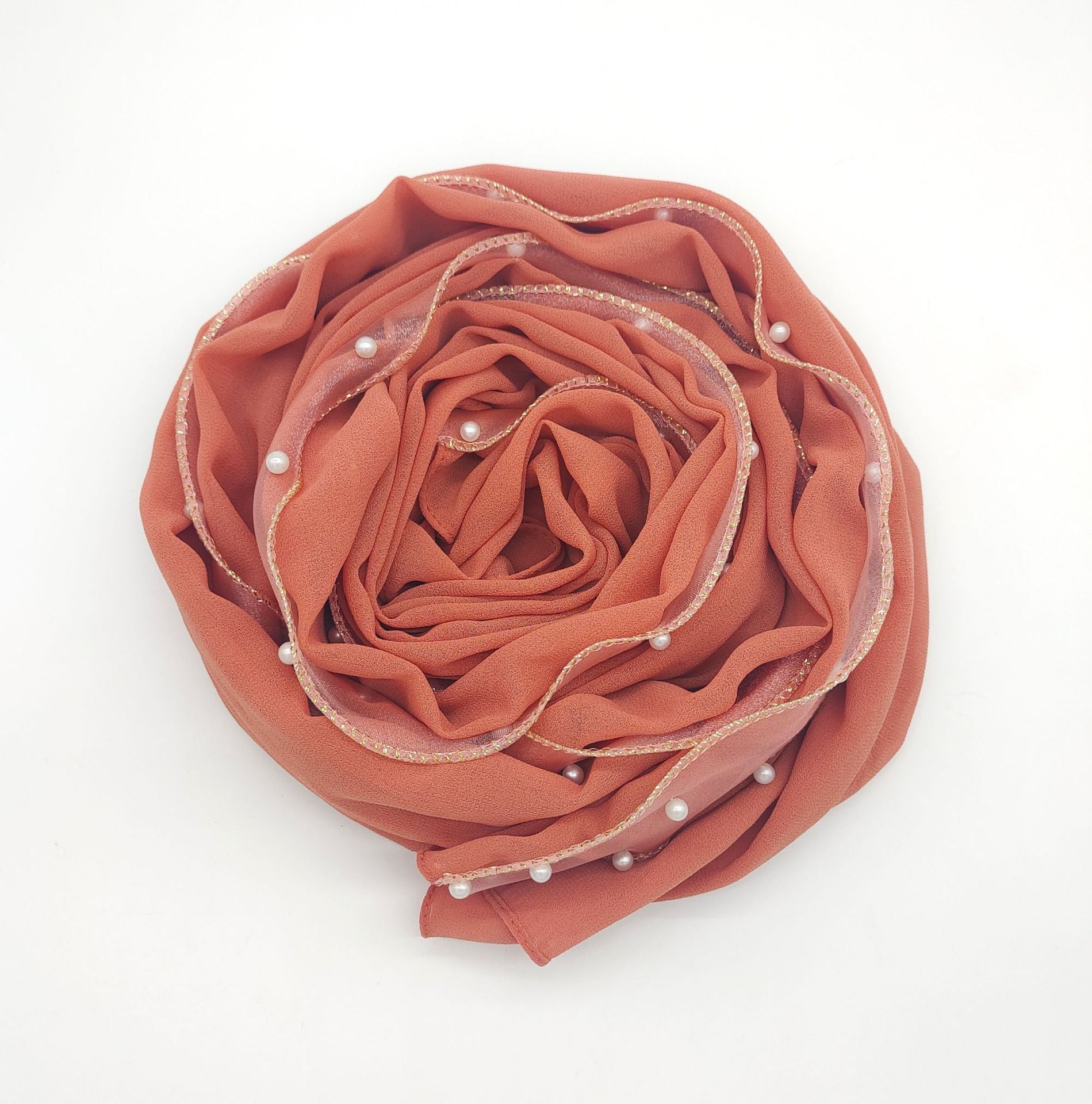 New solid color pearl chiffon bright pearl scarf bubble Hijab Malaysia Indonesia headscarf