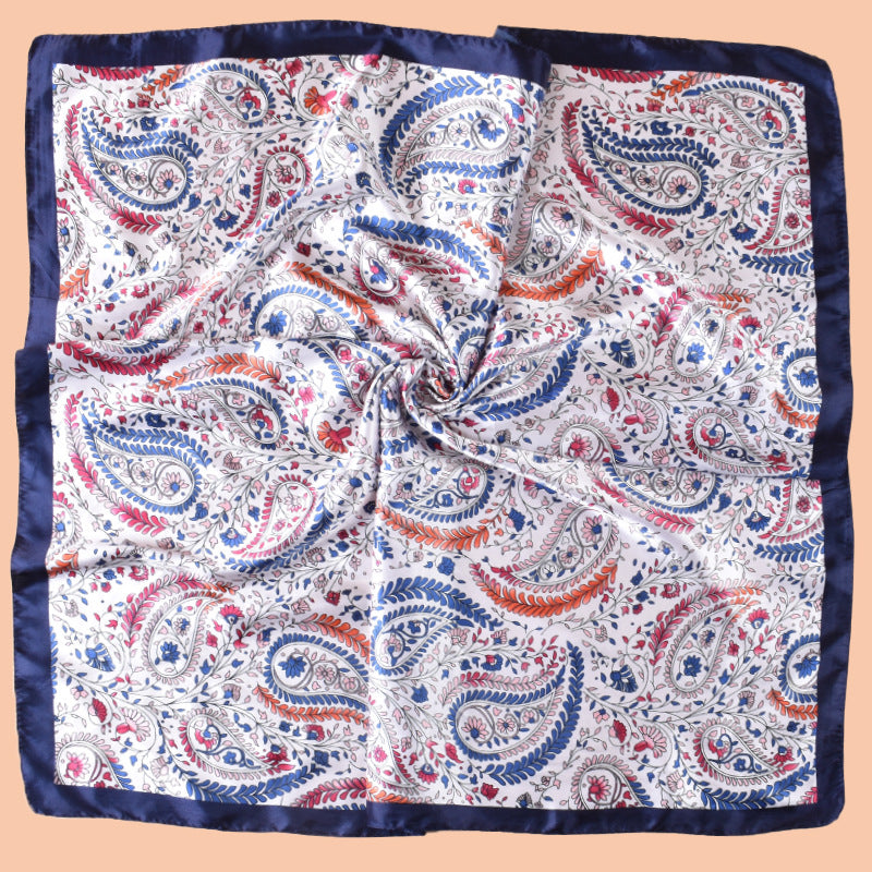 New 90cm satin leaf flower cashew flower printed square scarf with sunscreen, bag head silk scarf decoration, scarf
