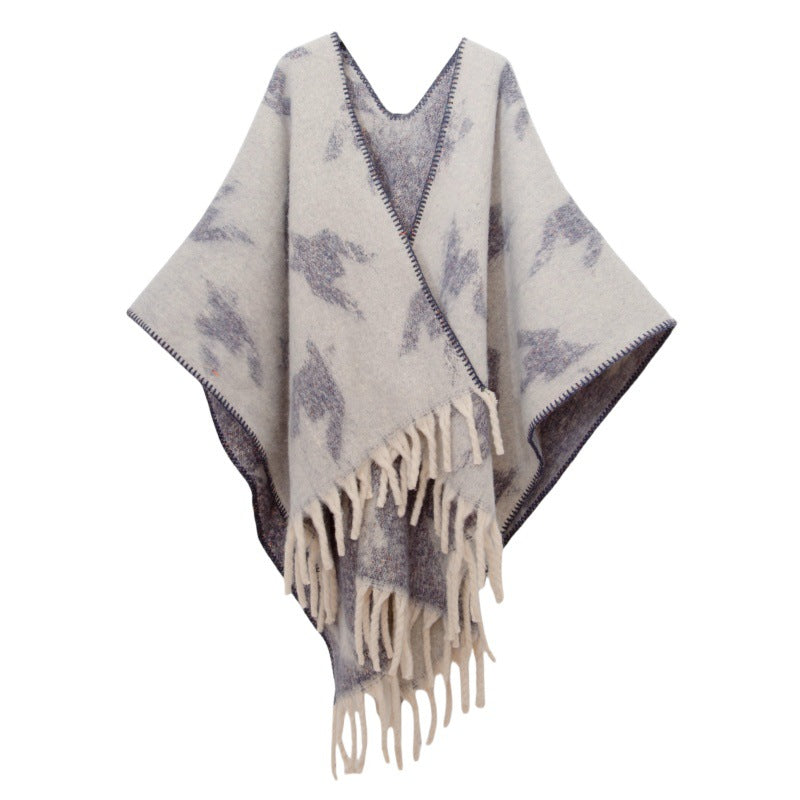 Shawl 2025 new European and American autumn and winter circle yarn imitation mohair thickened thousand bird grid shawl