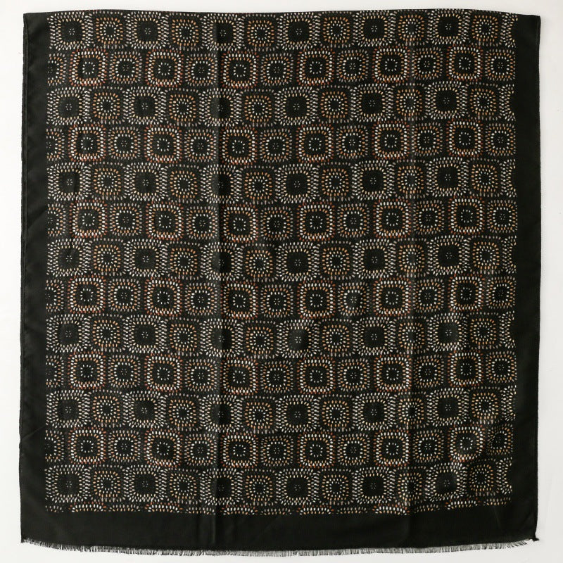 Retro ethnic style cotton and linen feel scarf fireworks kaleidoscope geometric silk scarf thick shawl women