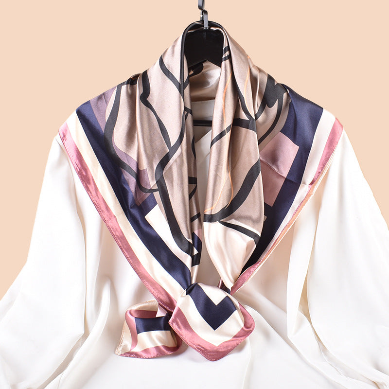 Spring and summer versatile decorative scarf silk scarf temperament rose printing high-quality satin 90 satin square scarf