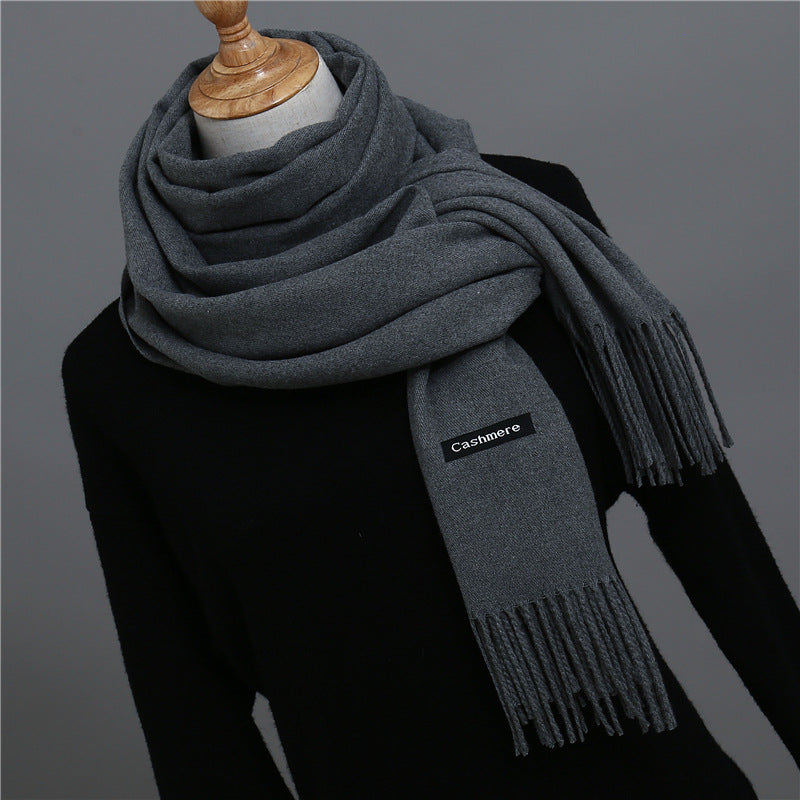 Solid color imitation cashmere scarf women's monochrome fashionable versatile warm shawl fringed red scarf winter scarf