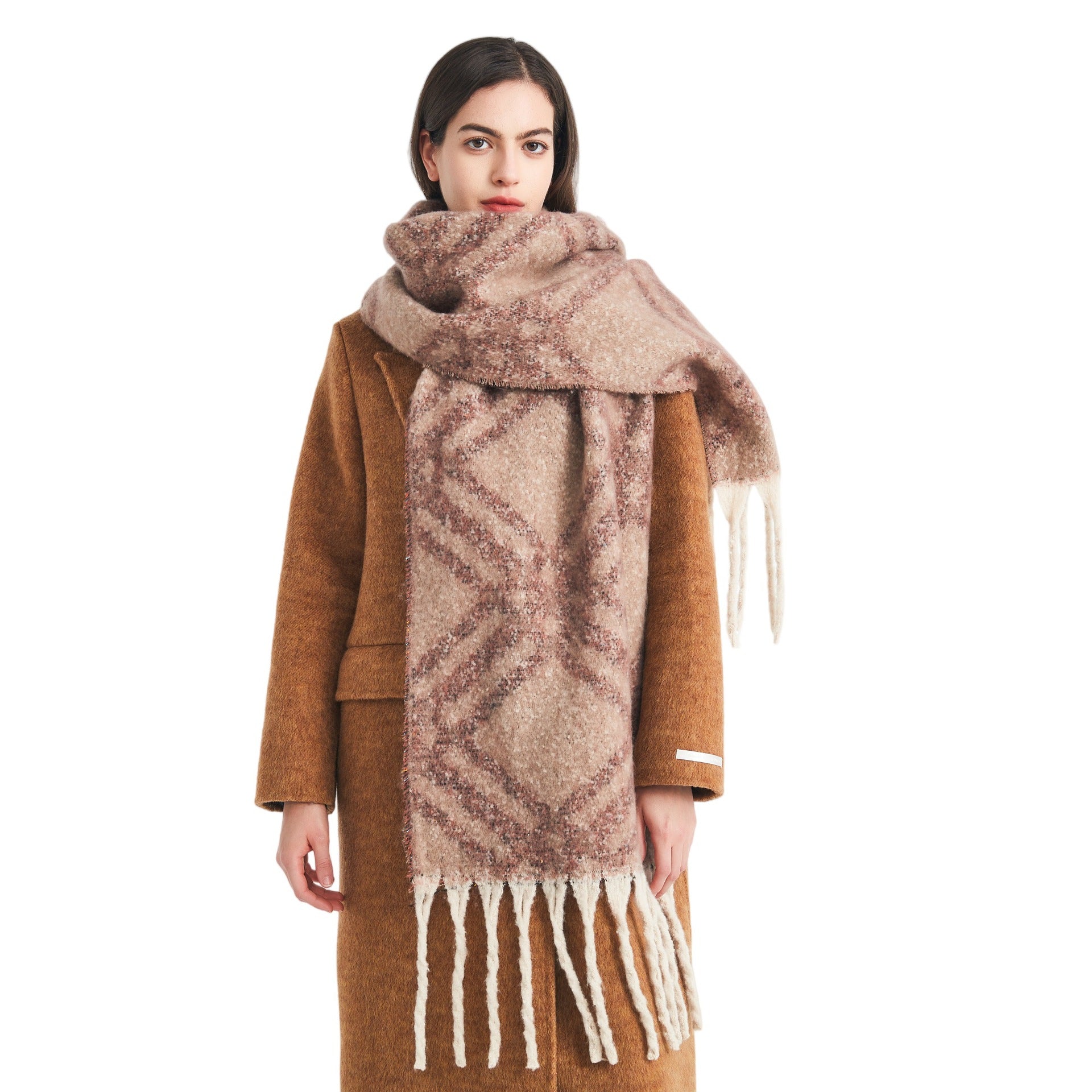 New European, American autumn and winter circle yarn imitation mohair large plaid jacquard scarf