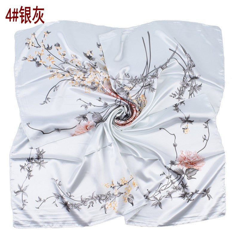 Summer new French elegant peony bouquet pattern 90 satin large square scarf headscarf scarf