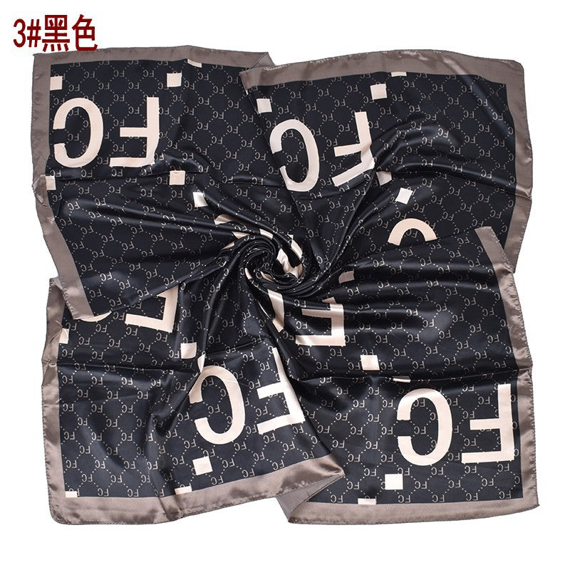 New fashionable rhombus letter pattern printing 90-satin large square towel, headscarf