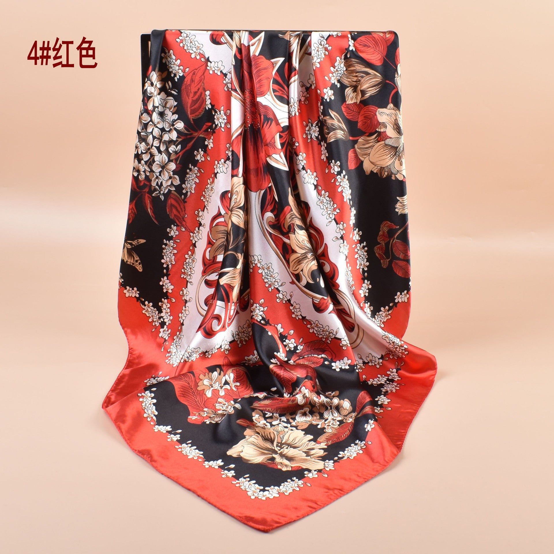 New satin, simple, ethnic pastoral flowers 90cm printed square scarf head scarf shawl