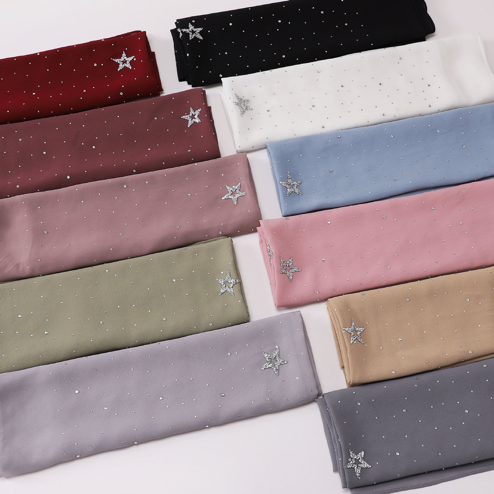 New chiffon half-width Gypsy star pentagram hot diamond long scarf, yarn scarf, Middle East Malay headscarf