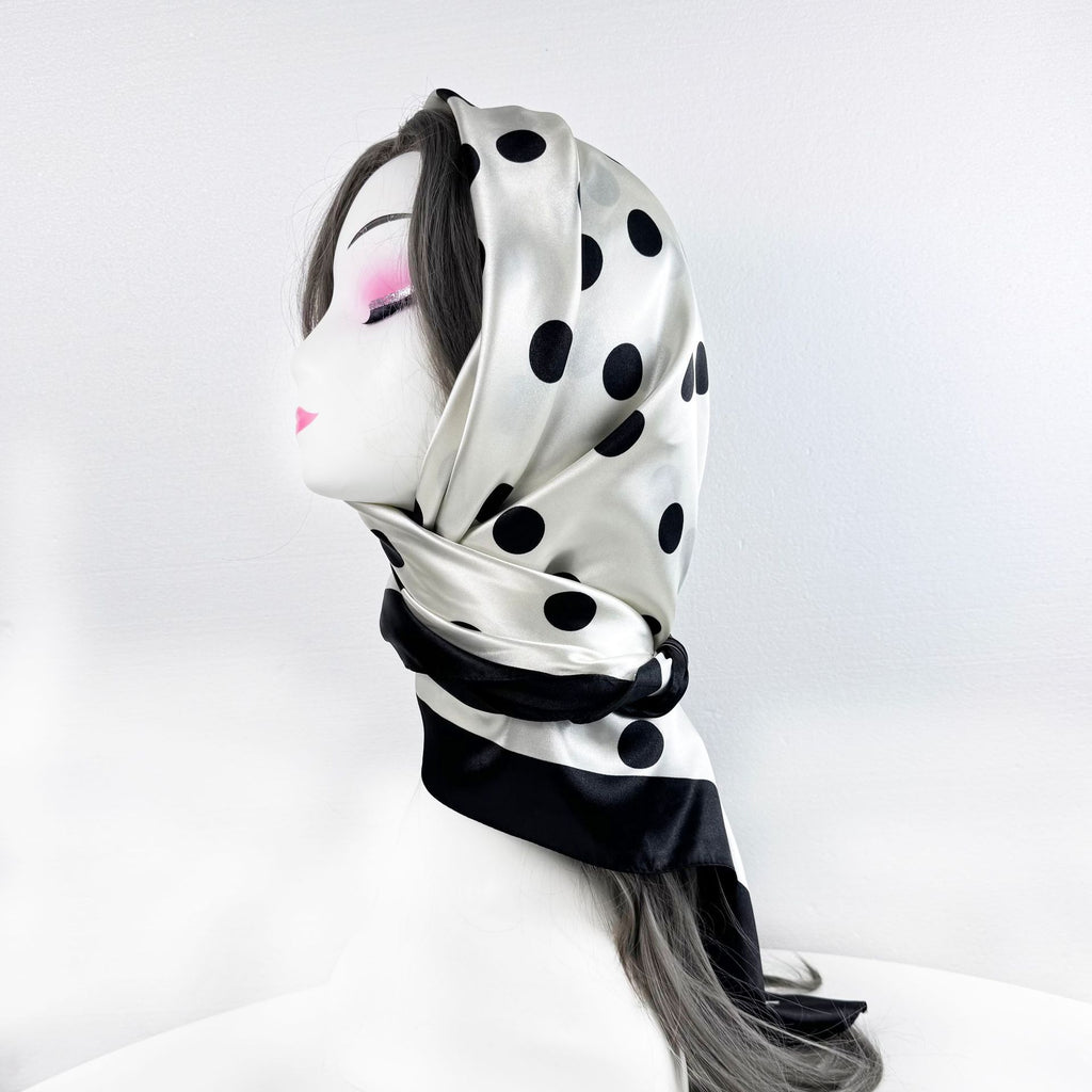 simple and elegant large polka dot printed silk scarf 90cm large square scarf, women's headscarf, yarn scarf.