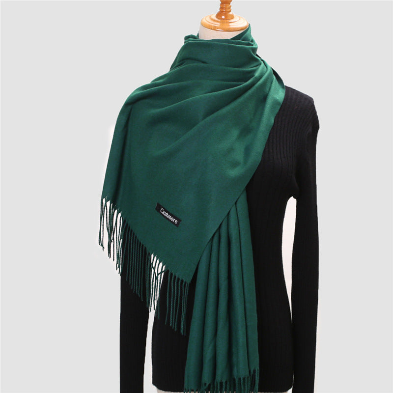 Solid color imitation cashmere scarf women's monochrome fashionable versatile warm shawl fringed red scarf winter scarf