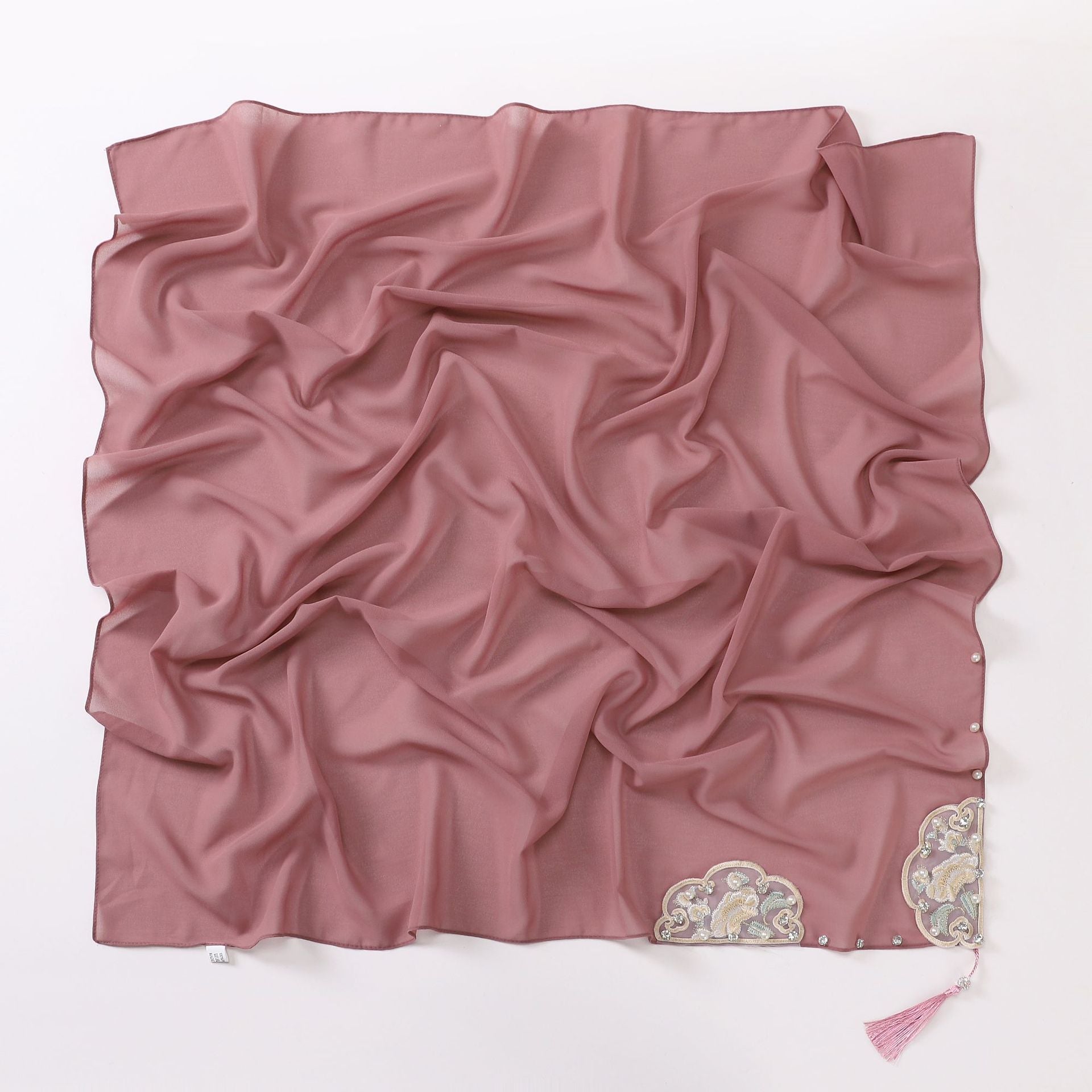 New pearl chiffon national style embroidered square scarf high-grade diamond fringed yarn