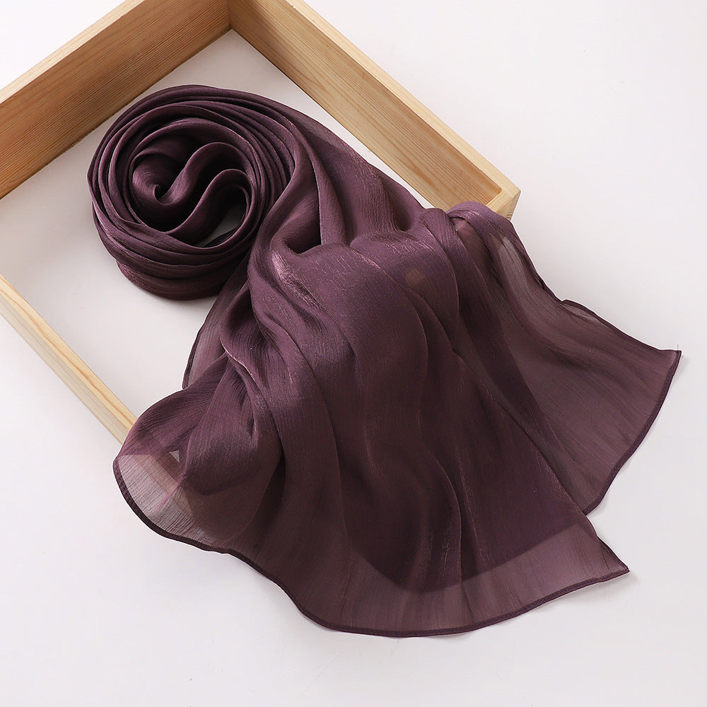 Breathable and Cool Island Satin Smooth Crepe Long Towel Malaysia Bright Silk Scarf Head Scarf