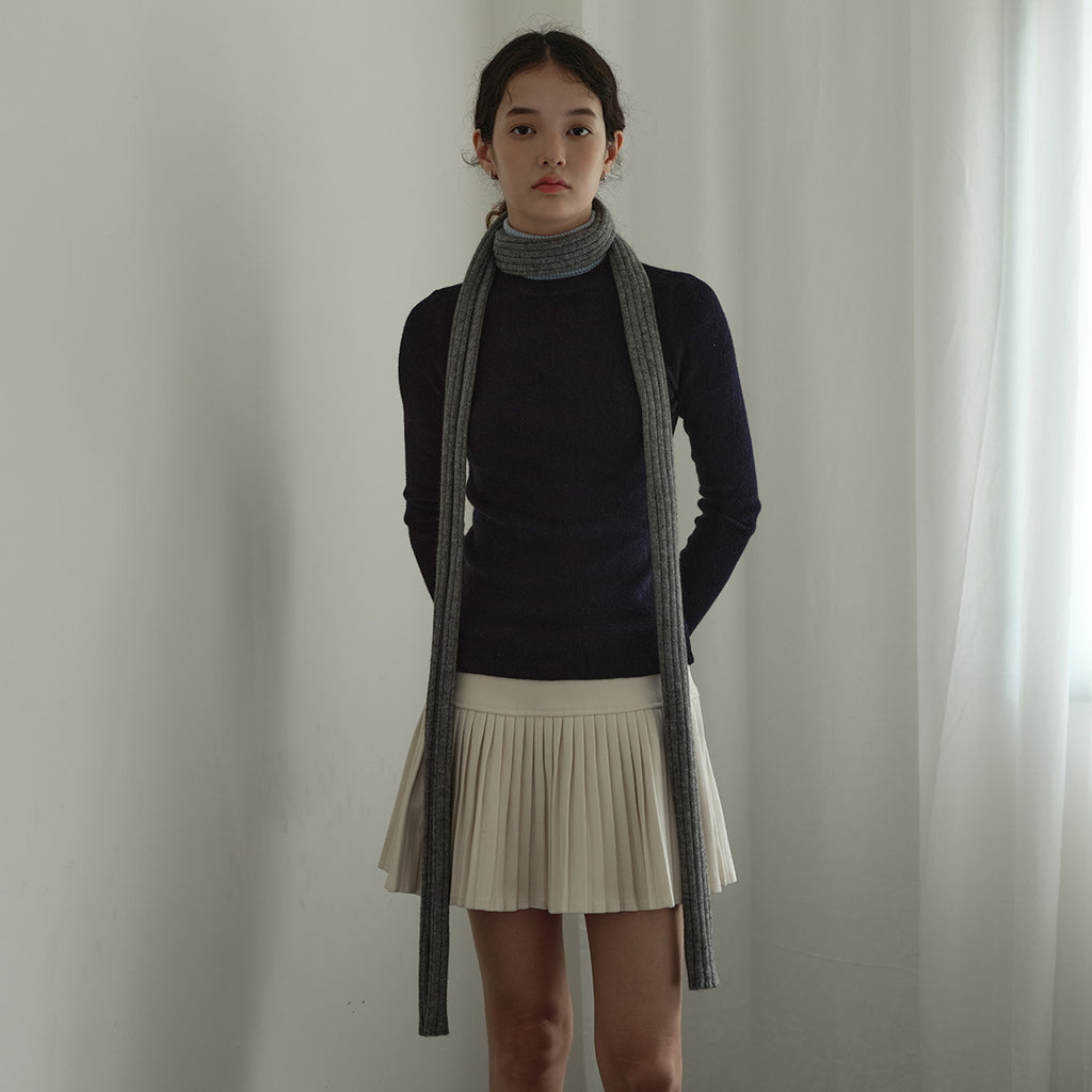 Wool thin and narrow long scarf women's autumn and winter concave shape Spice girl long wool scarf