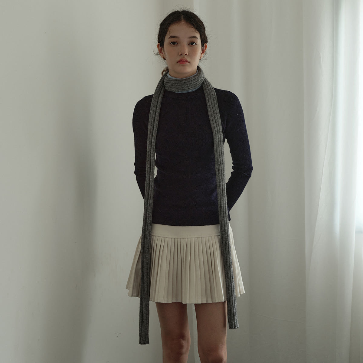 Wool thin and narrow long scarf women's autumn and winter concave shape Spice girl long wool scarf