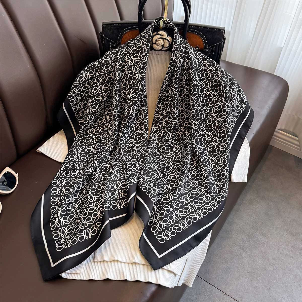 Summer Korean version of simple striped scarf twill square scarf 90cm fashionable versatile sunscreen shawl headscarf women