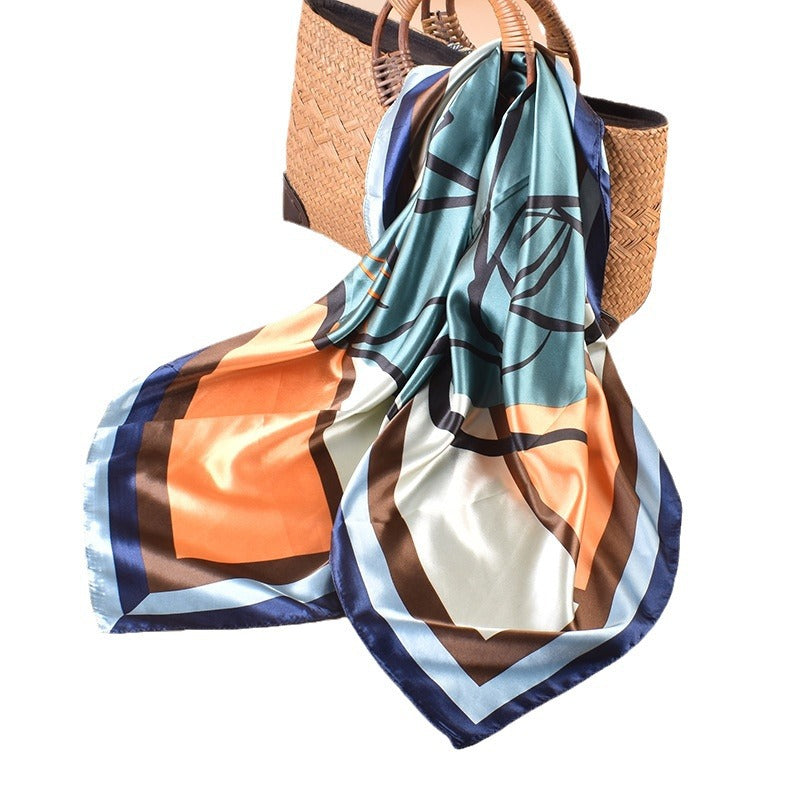 Spring and summer versatile decorative scarf silk scarf temperament rose printing high-quality satin 90 satin square scarf