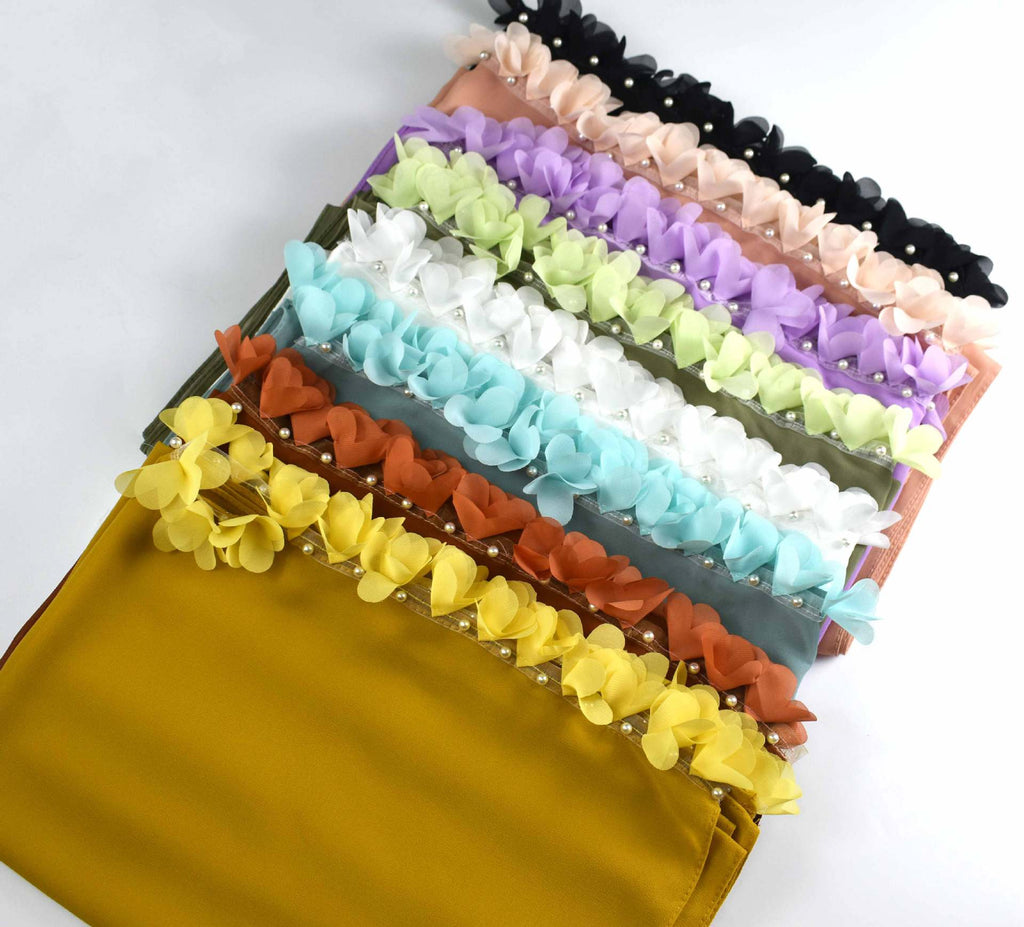 New pearl chiffon flower lace bead scarf  scarf Middle East headscarf, Malay hijab