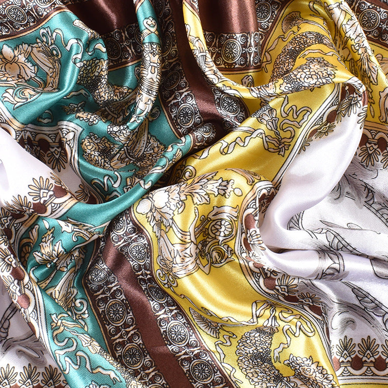 Autumn and winter new scarf literary and retro printing light luxury silk scarf 90 satin high-end square scarf batch