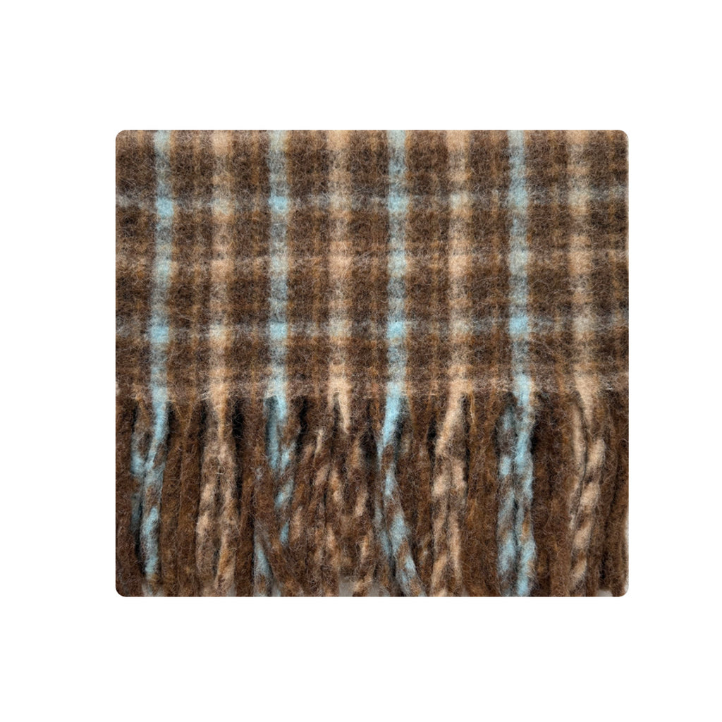 Wool blended coarse tassel plaid scarf women's autumn and winter increase lazy style Korean color matching shawl scarf