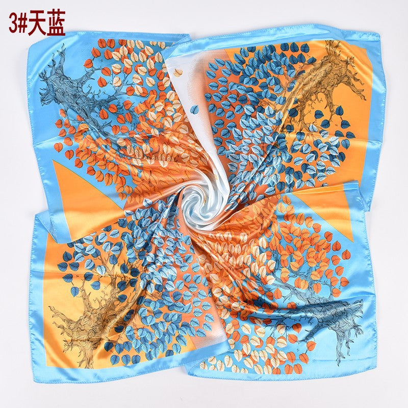 New fashionable retro multicolored leaf print 90-color diced large square scarf silk scarf headscarf