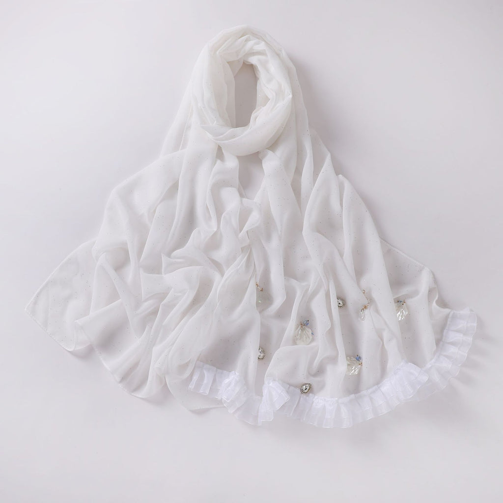 sprinkled gold pearl chiffon shell mermaid scarf single head lace headscarf