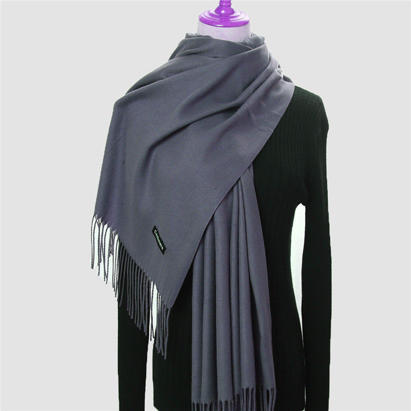 Solid color imitation cashmere scarf women's monochrome fashionable versatile warm shawl fringed red scarf winter scarf
