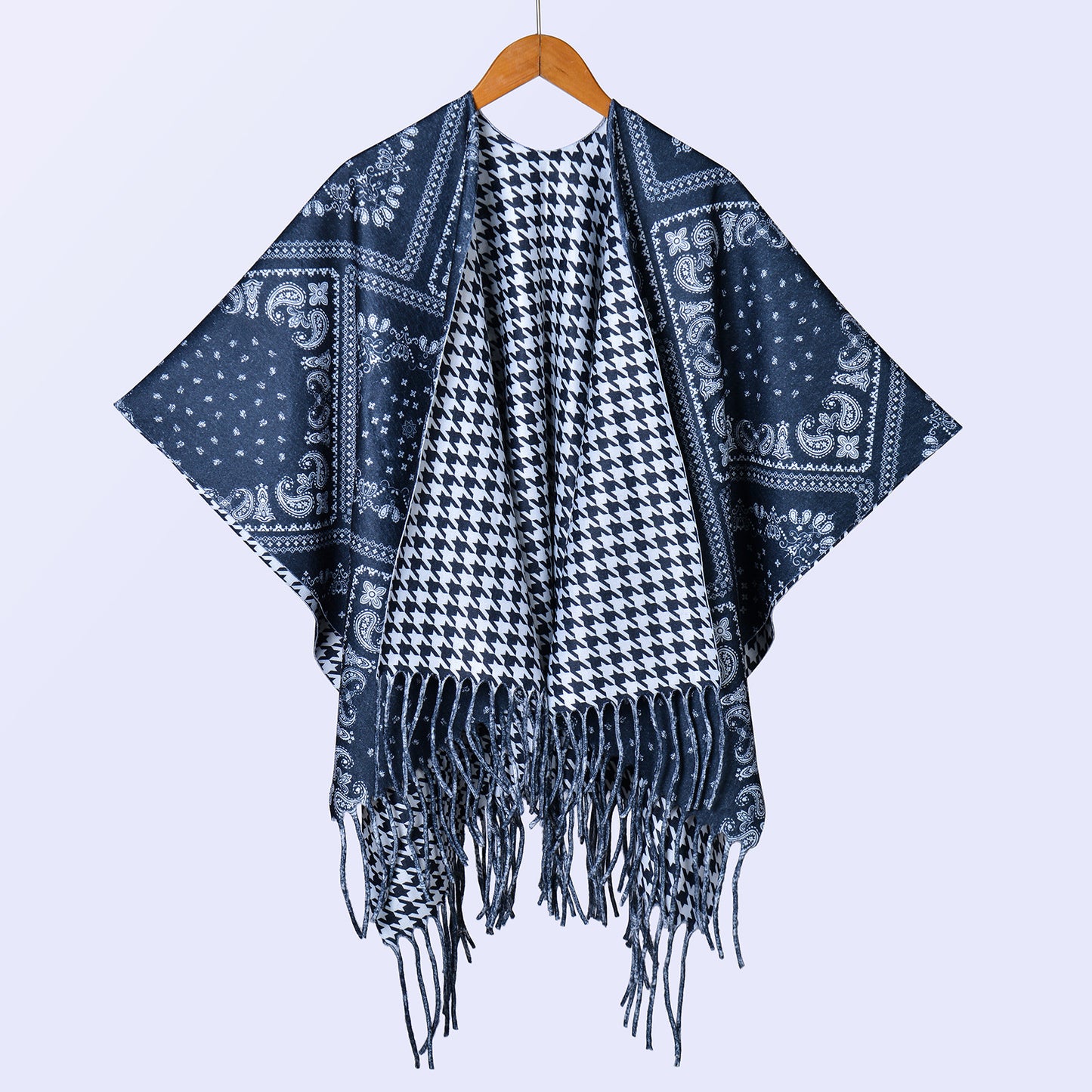New ethnic style ink double-sided thickened shawl with women's autumn and winter retro high-end photo shawl large cape