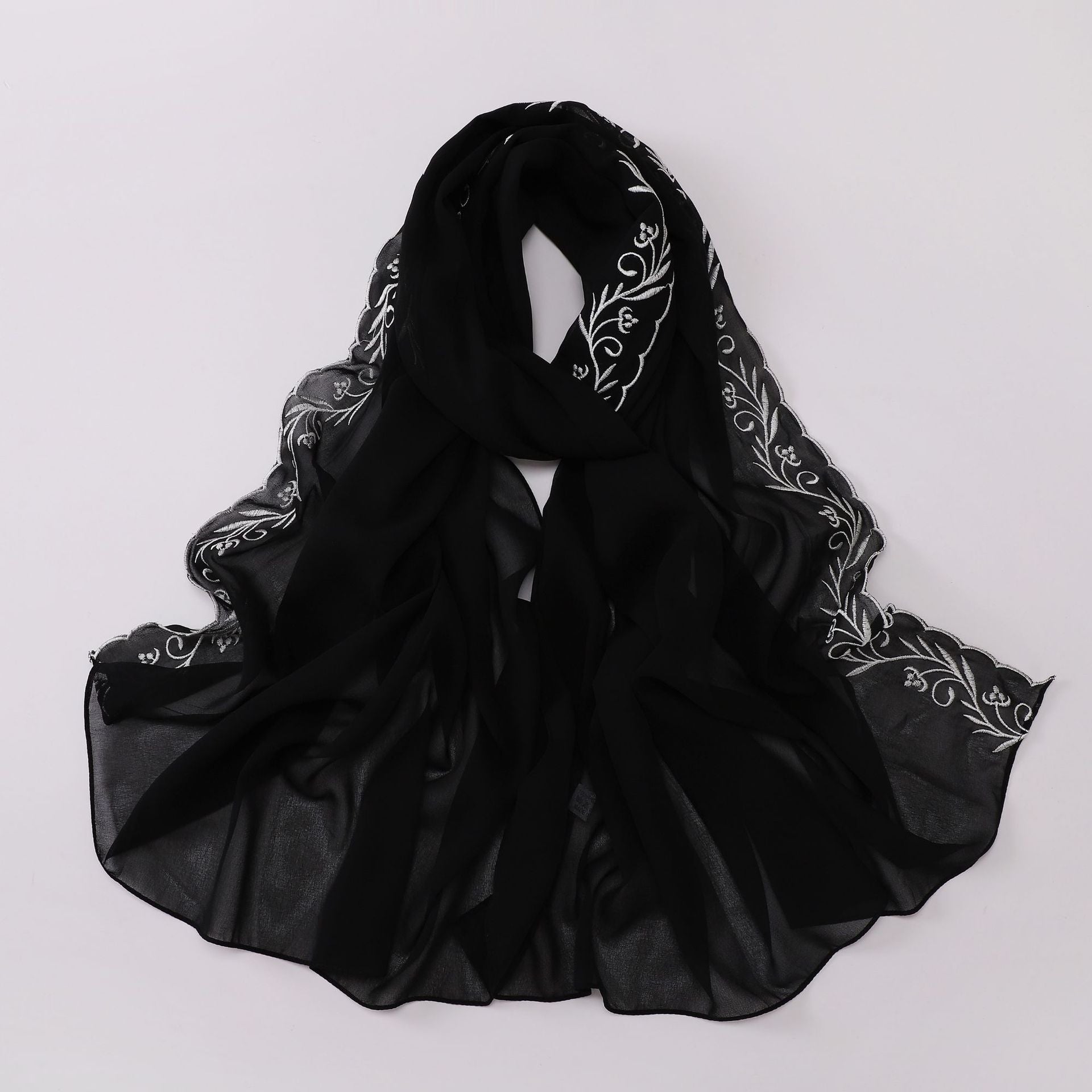 Outside the new pearl chiffon unilateral embroidered long towel Saudi Arabia Dubai Malaysia embroidered headscarf