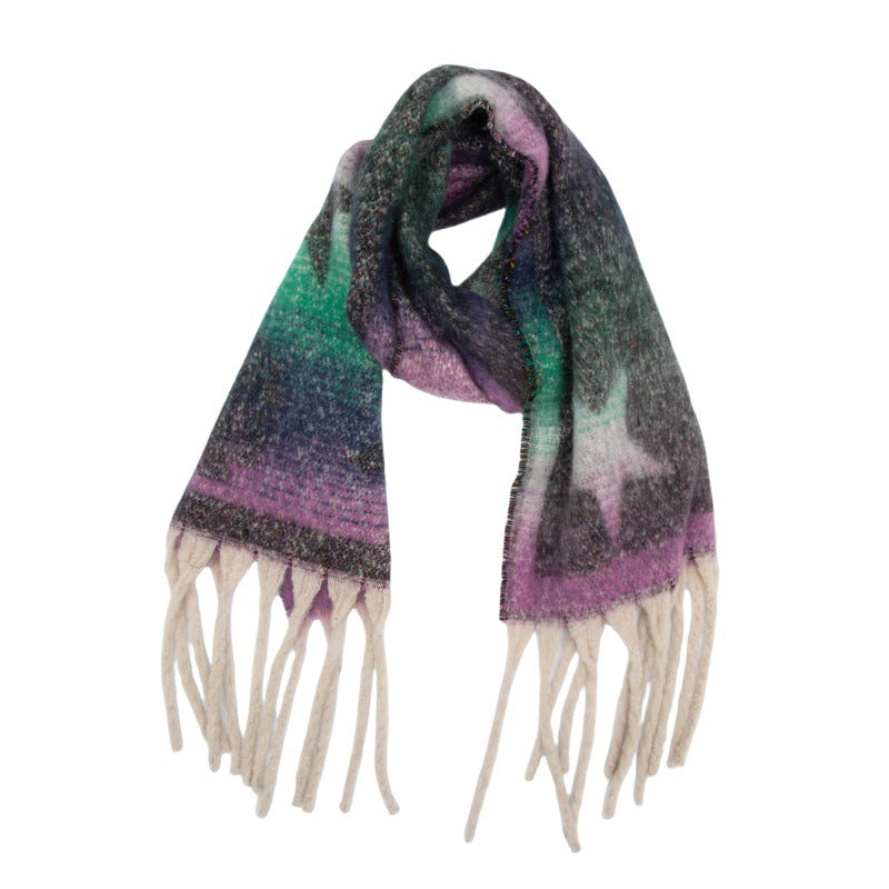 2025 new European and American autumn and winter circle yarn imitation mohair jacquard star fringed scarf
