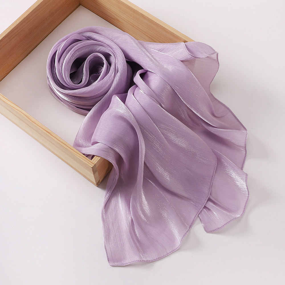 Breathable and Cool Island Satin Smooth Crepe Long Towel Malaysia Bright Silk Scarf Head Scarf